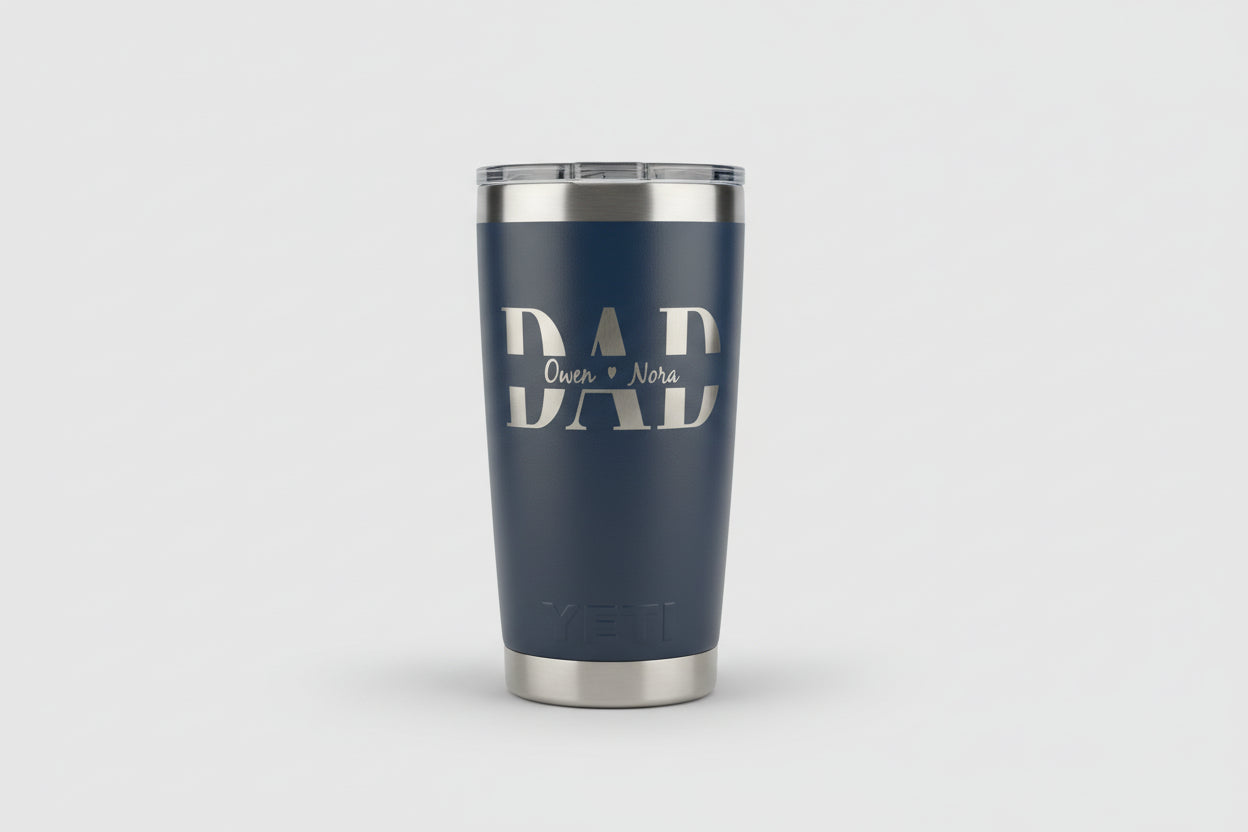 Personalized Laser Engraved Stainless Steel Tumbler – Custom Dad, Papa or Grandpa Name with Kids Names