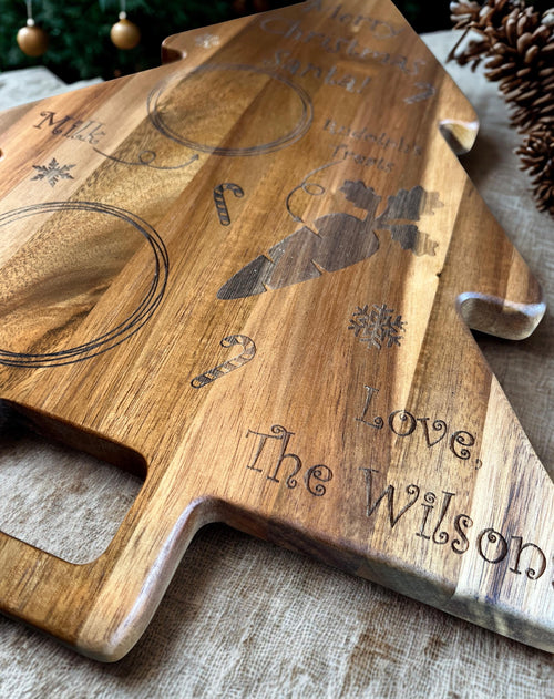 Laser Engraved Santa's Treats Tray: Personalized Christmas Cutting Board