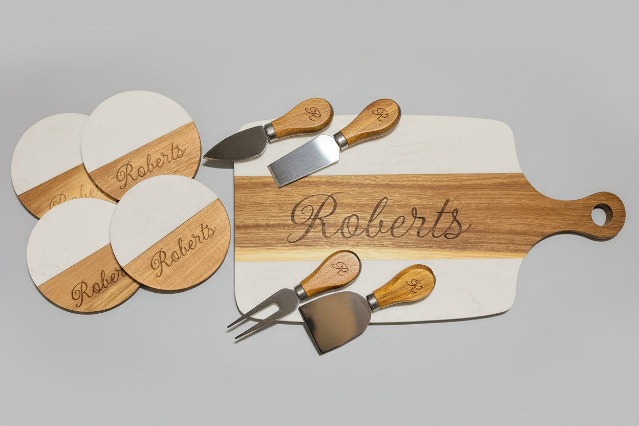 Laser Engraved Acacia & Marble Charcuterie Set