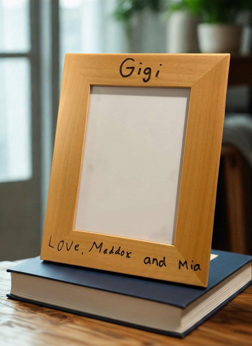 Personalized Handwriting Engraved 5x7 Wood Picture Frame – Custom Child Handwriting Laser Engraved Frame
