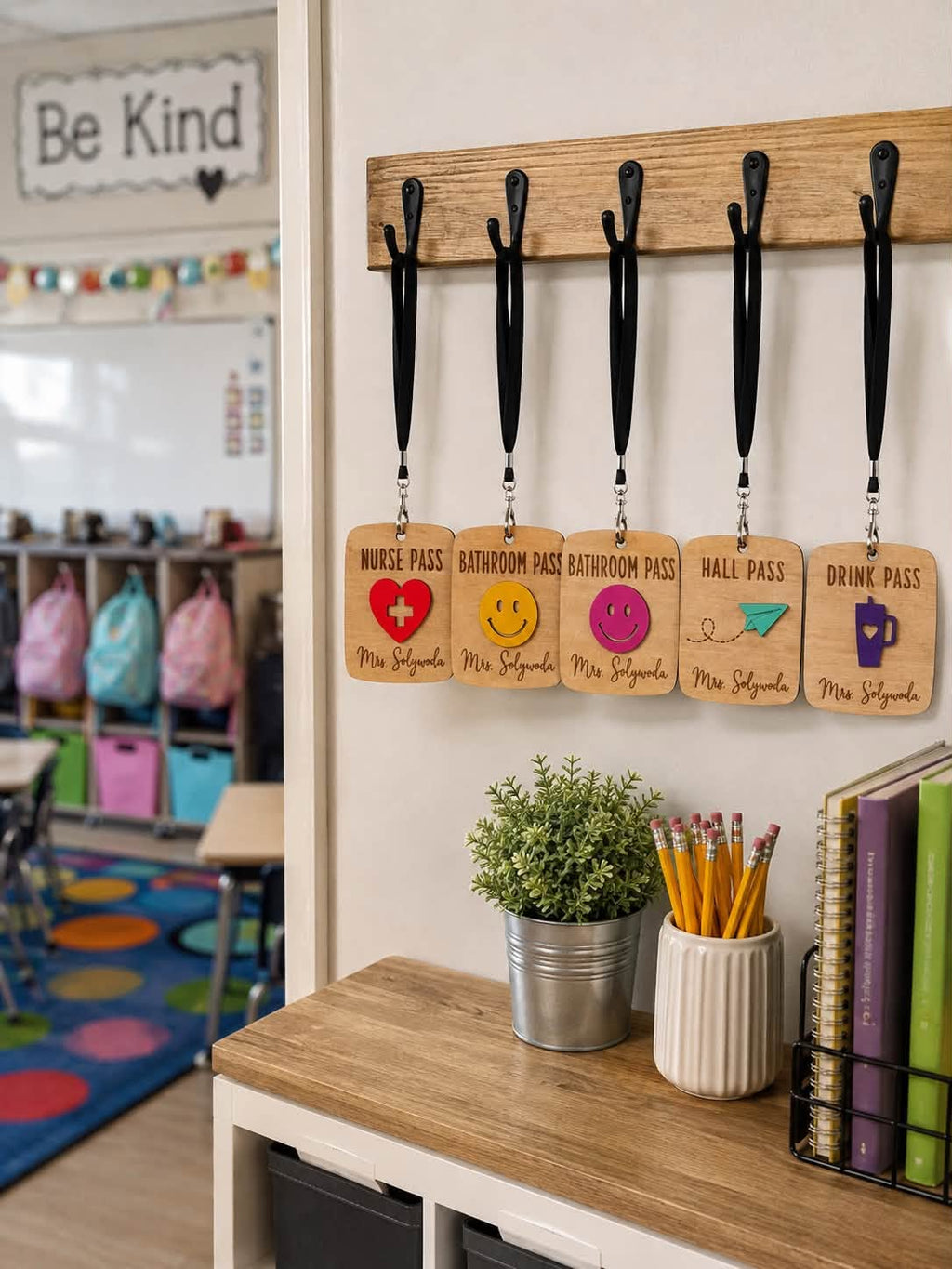 Personalized Wooden Classroom Hall Pass | Teacher Bathroom, Nurse, Drink & Hall Pass