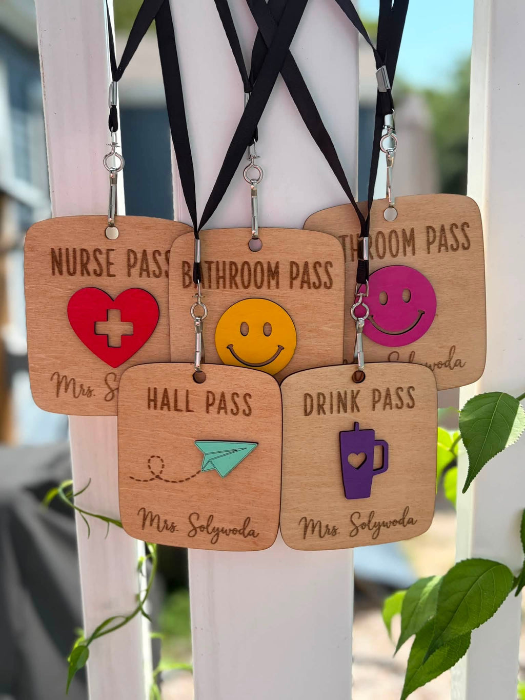 Personalized Wooden Classroom Hall Pass | Teacher Bathroom, Nurse, Drink & Hall Pass