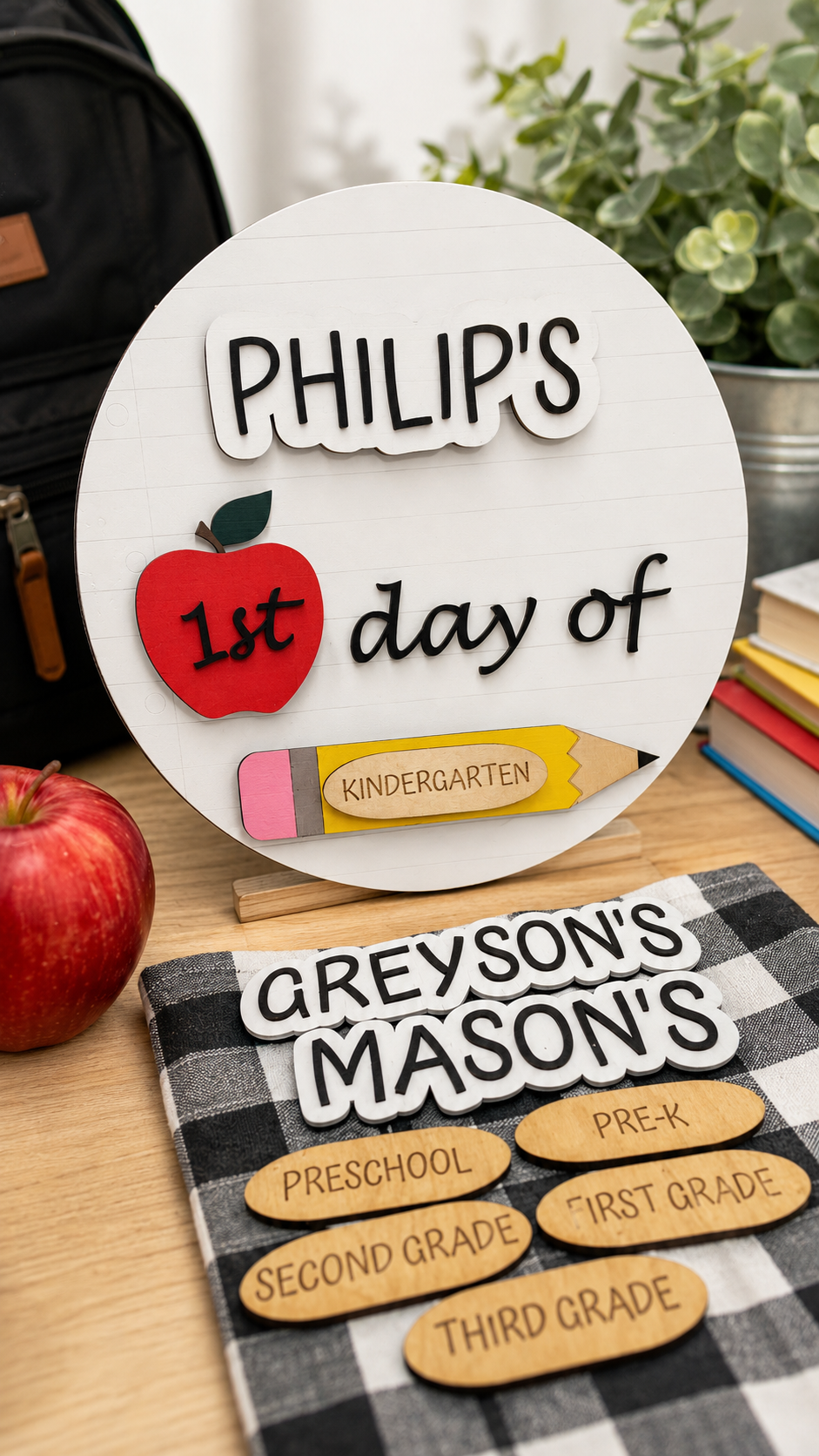 Custom Wooden First Day of School Sign | Reusable Back to School Photo Prop for Kids