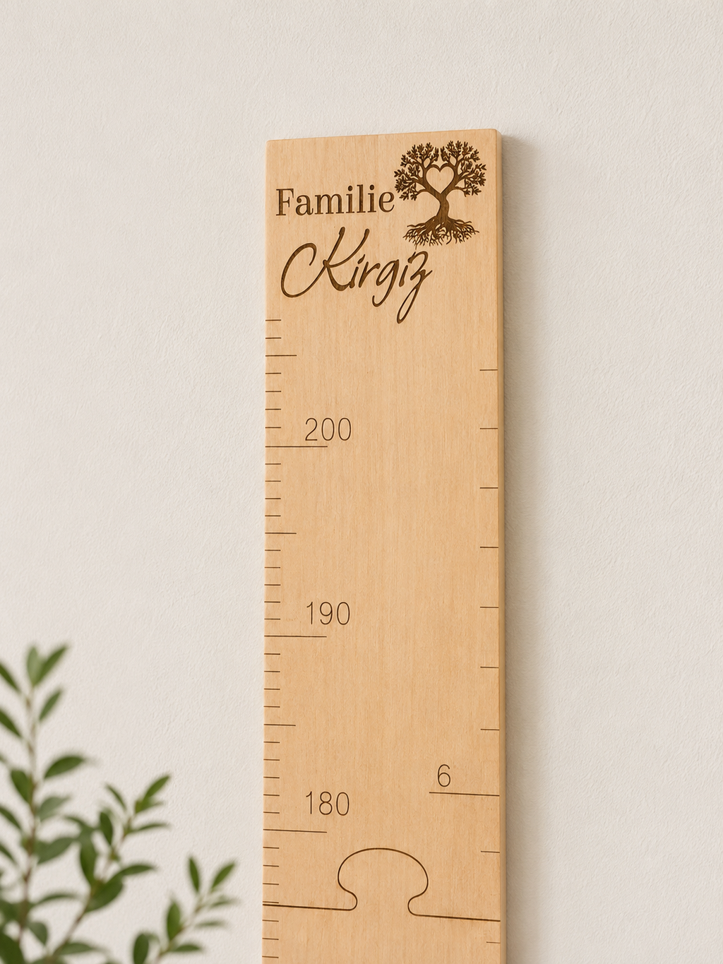 Personalized Wooden Growth Chart Height Ruler – Laser Engraved Family Name, Puzzle-Style Wall Height Chart in Inches & Centimeters