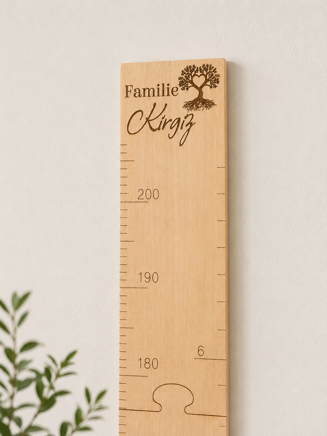 Personalized Wooden Growth Chart Height Ruler – Laser Engraved Family Name, Puzzle-Style Wall Height Chart in Inches & Centimeters