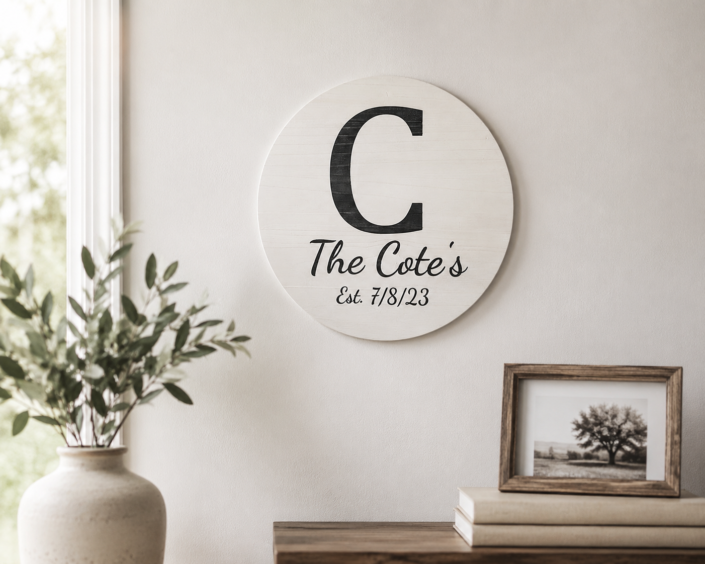 Personalized Wooden Family Name Sign – 17.75" Round Custom Laser Engraved