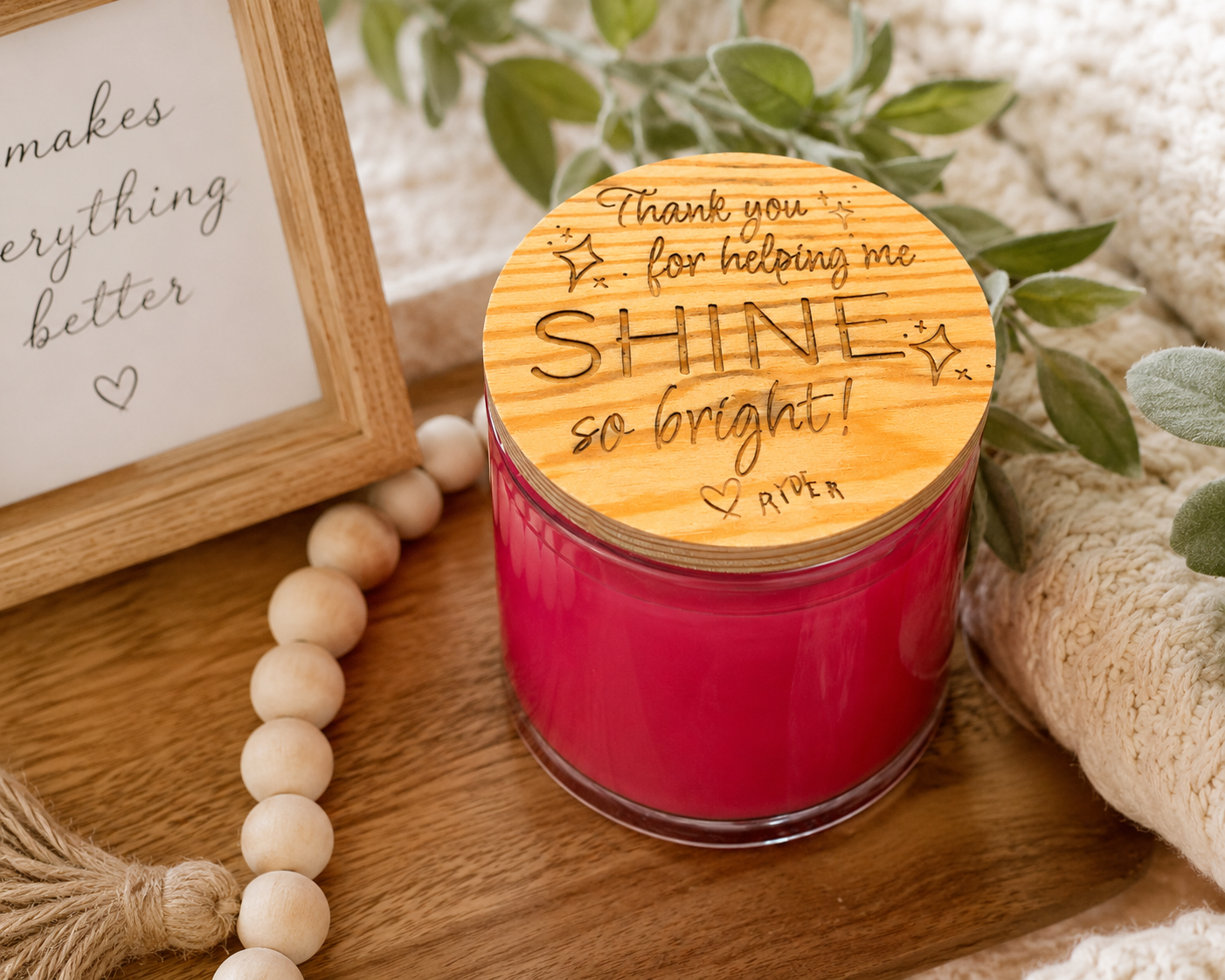 Personalized Teacher Appreciation Soy Candle – “Thank You for Helping Me Shine” Peony Rose Candle