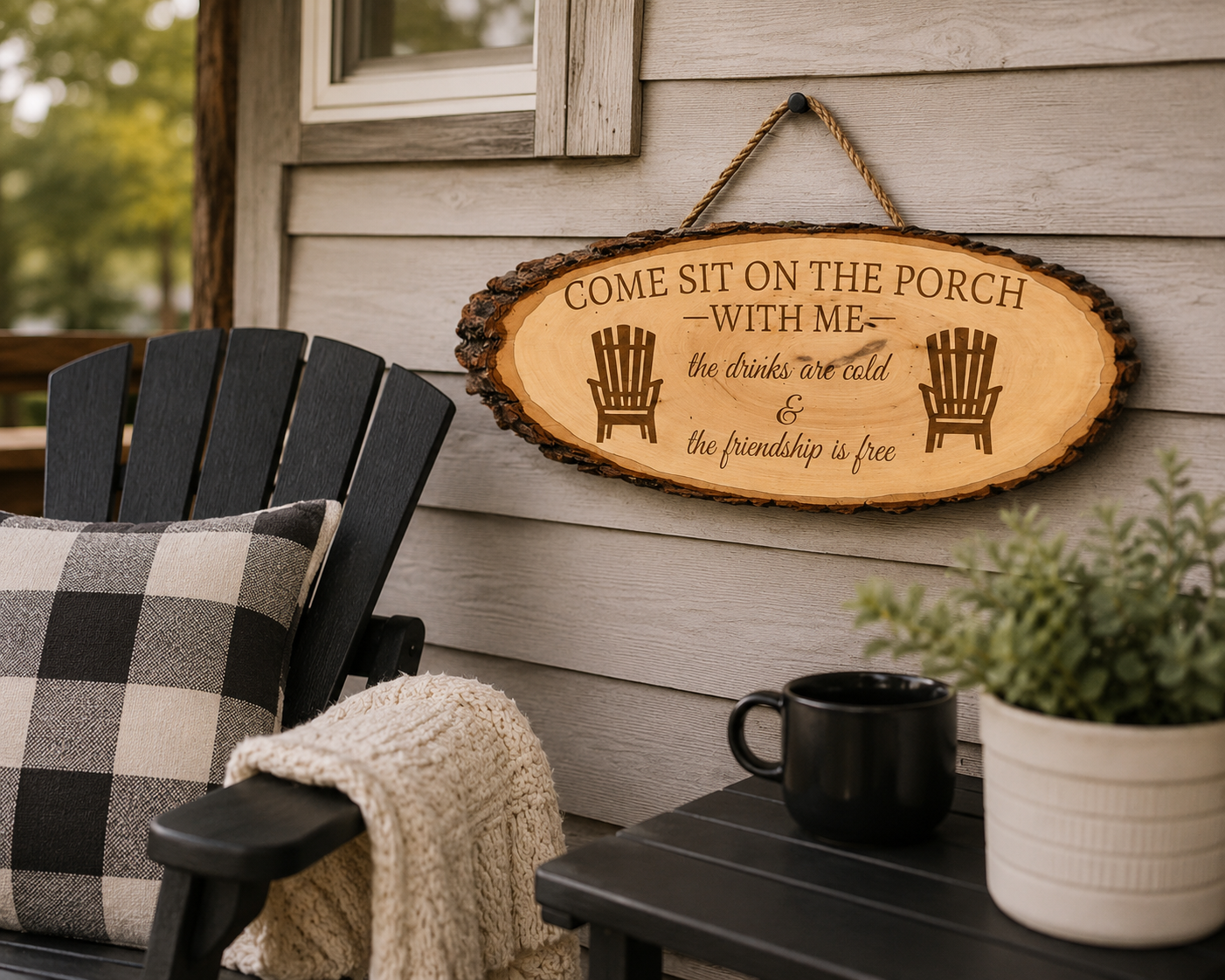 Laser Engraved Wooden Slab Door Hanger – Custom Sayings, Two Sizes Available