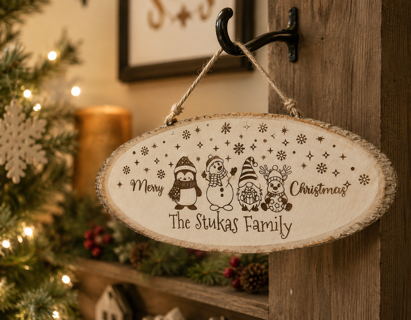 Laser Engraved Wooden Slab Door Hanger – Custom Sayings, Two Sizes Available