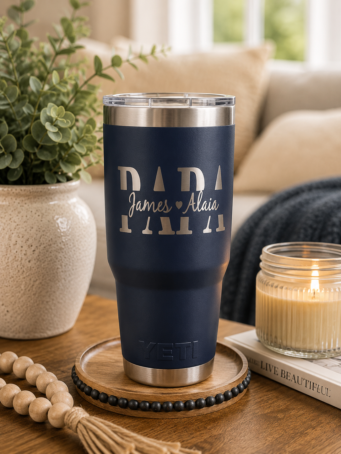 Personalized Laser Engraved Stainless Steel Tumbler – Custom Dad, Papa or Grandpa Name with Kids Names