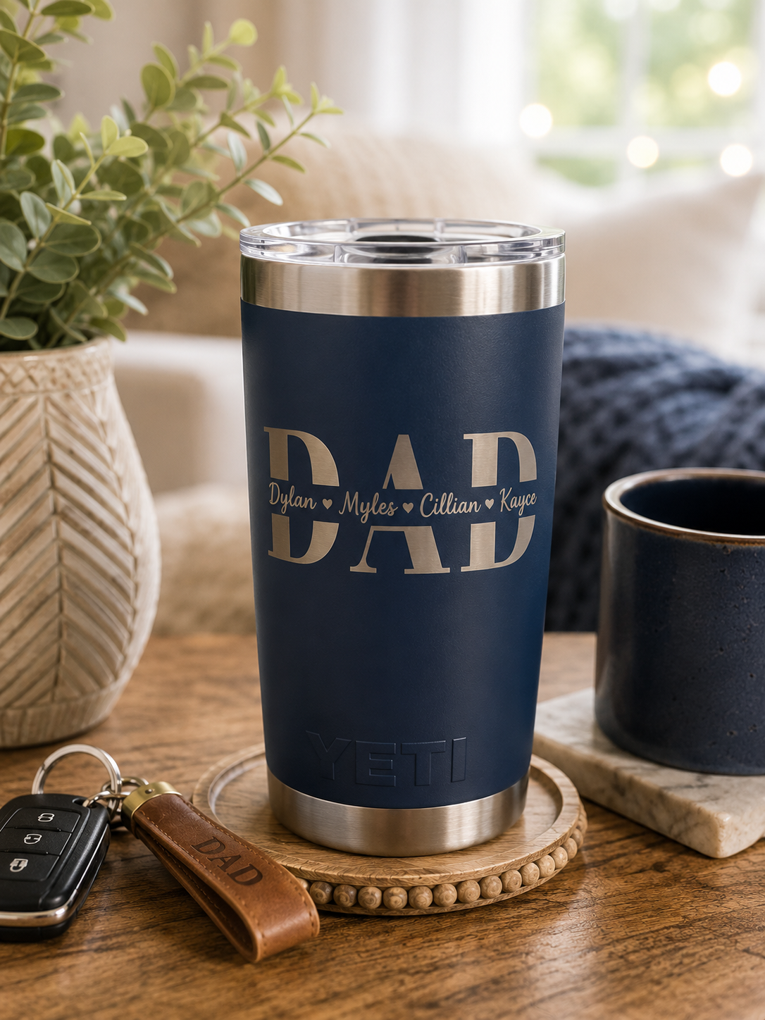 Personalized Laser Engraved Stainless Steel Tumbler – Custom Dad, Papa or Grandpa Name with Kids Names