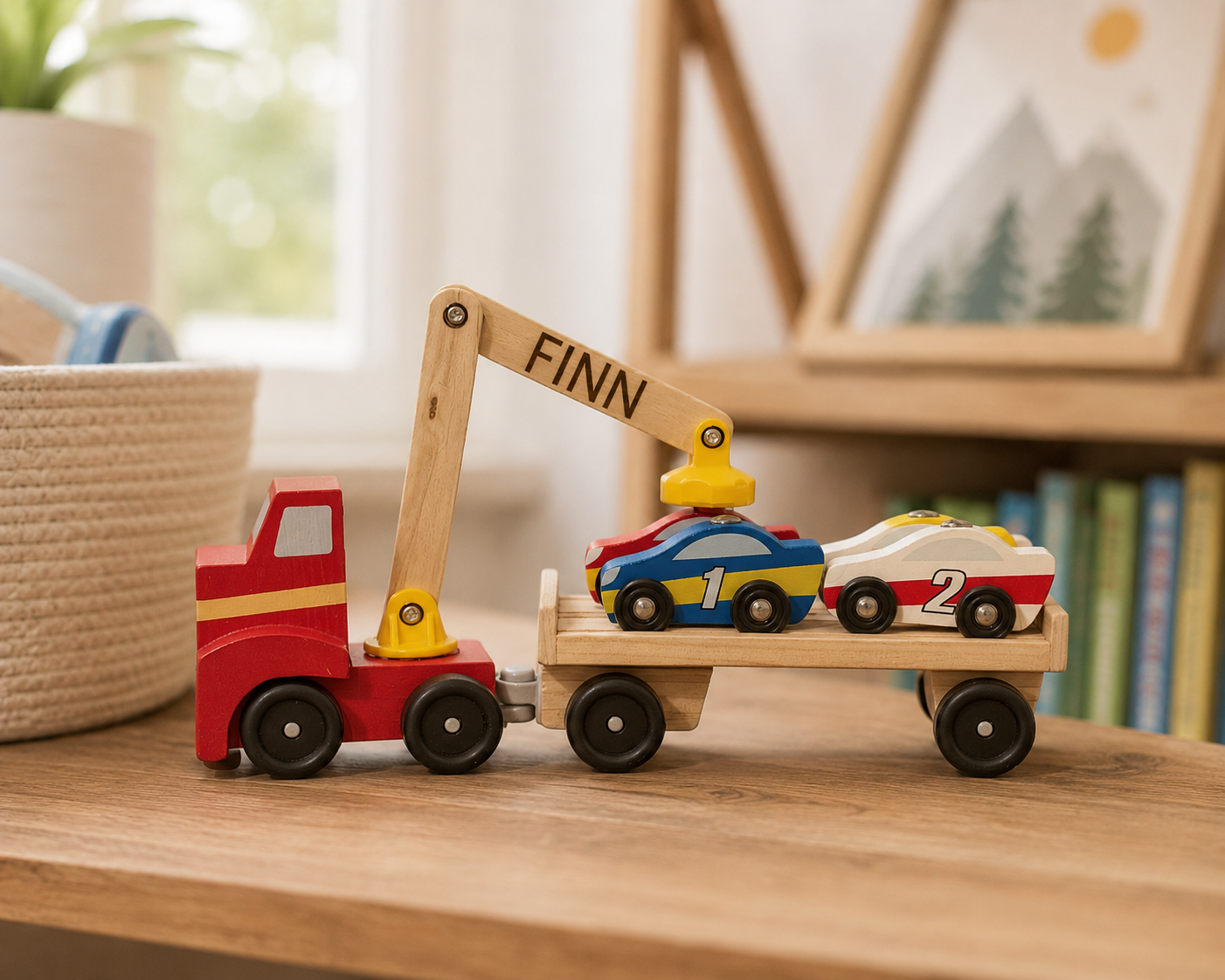 Personalized Melissa & Doug Wooden Magnetic Tow Truck – Custom Name Engraved