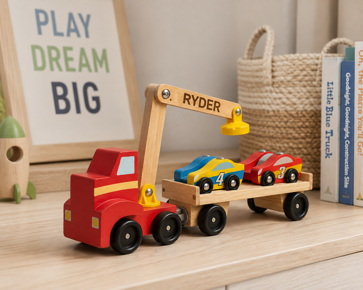 Personalized Melissa & Doug Wooden Magnetic Tow Truck – Custom Name Engraved