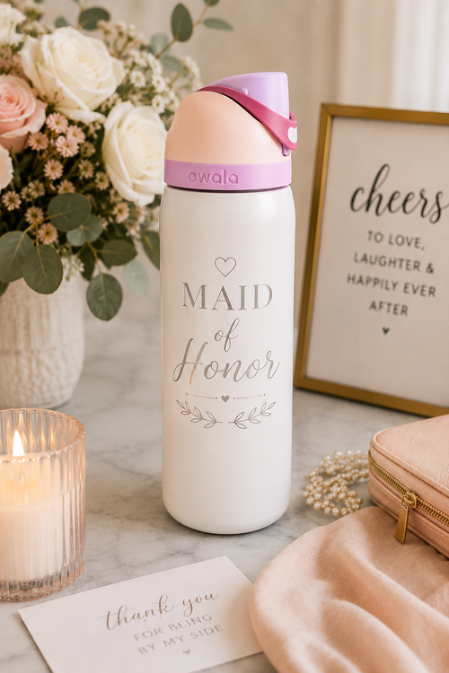Custom Laser Engraved Wedding Party Tumblers & Water Bottles