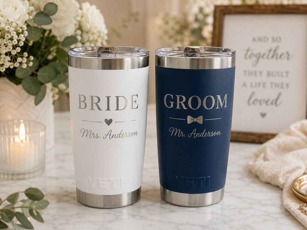Custom Laser Engraved Wedding Party Tumblers & Water Bottles