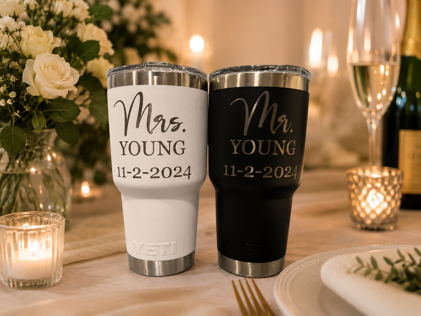 Custom Laser Engraved Wedding Party Tumblers & Water Bottles