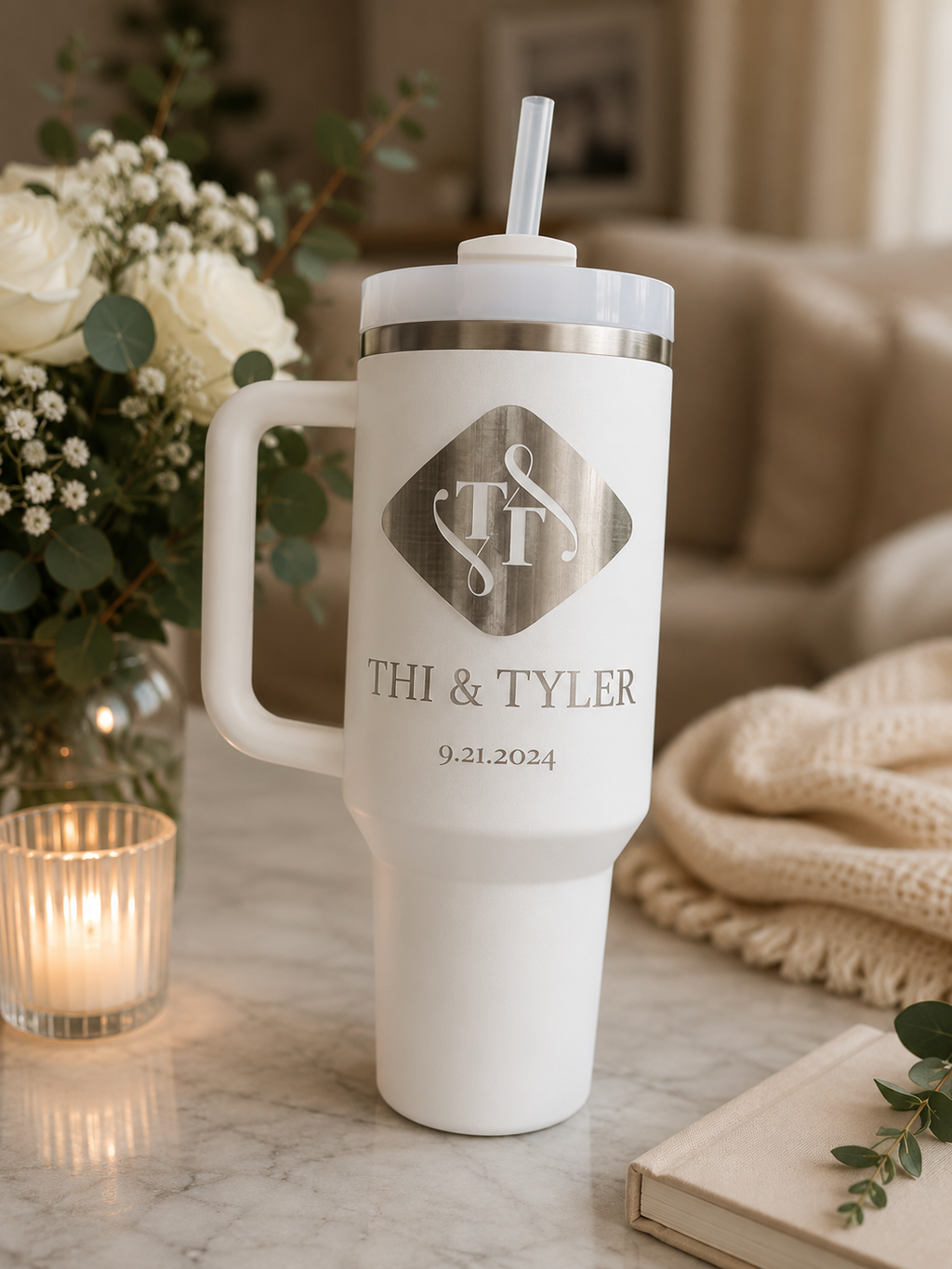 Custom Laser Engraved Wedding Party Tumblers & Water Bottles
