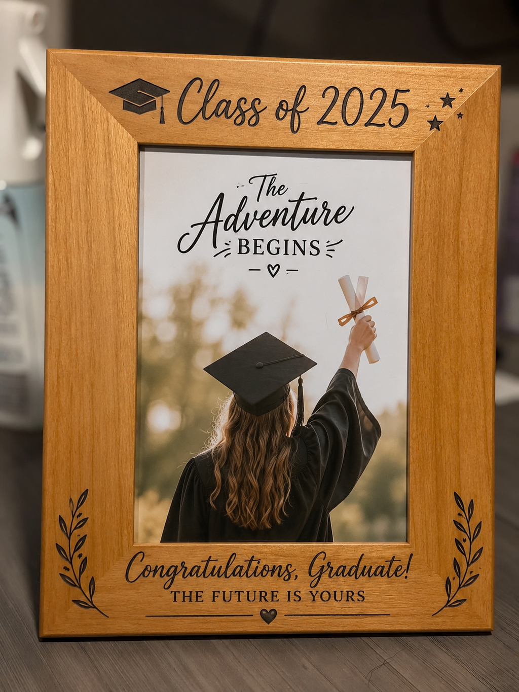 Personalized Handwriting Engraved 5x7 Wood Picture Frame – Custom Child Handwriting Laser Engraved Frame