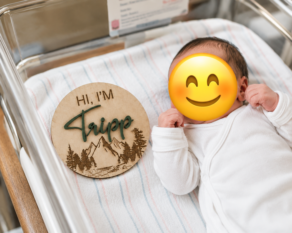Personalized Wooden Birth Announcement Sign – Mountain Theme (6”)
