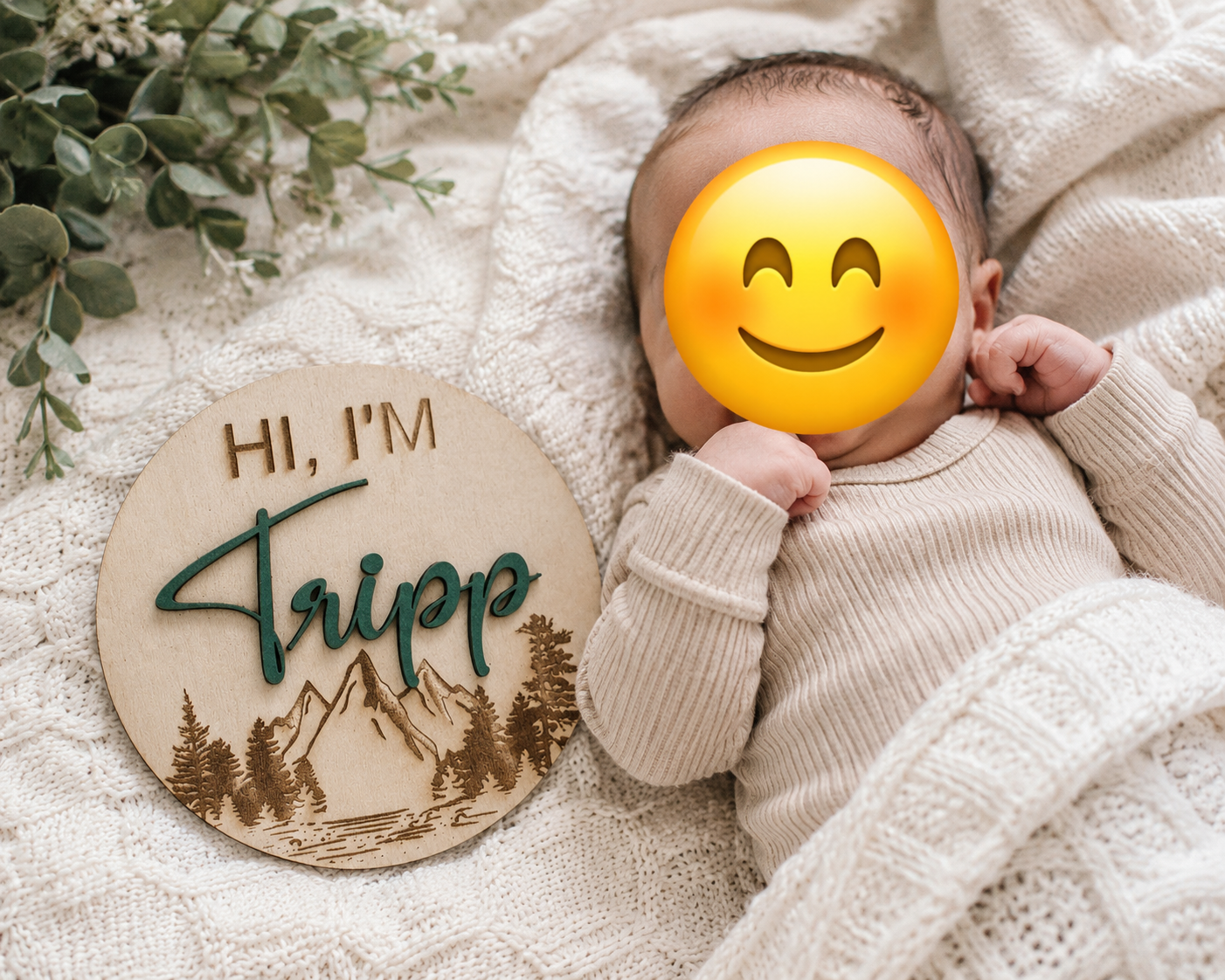 Personalized Wooden Birth Announcement Sign – Mountain Theme (6”)