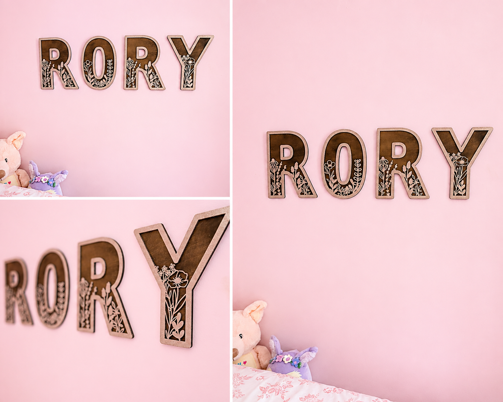 Personalized Layered Wildflower Wooden Name Sign | Custom Nursery & Kids Room Decor