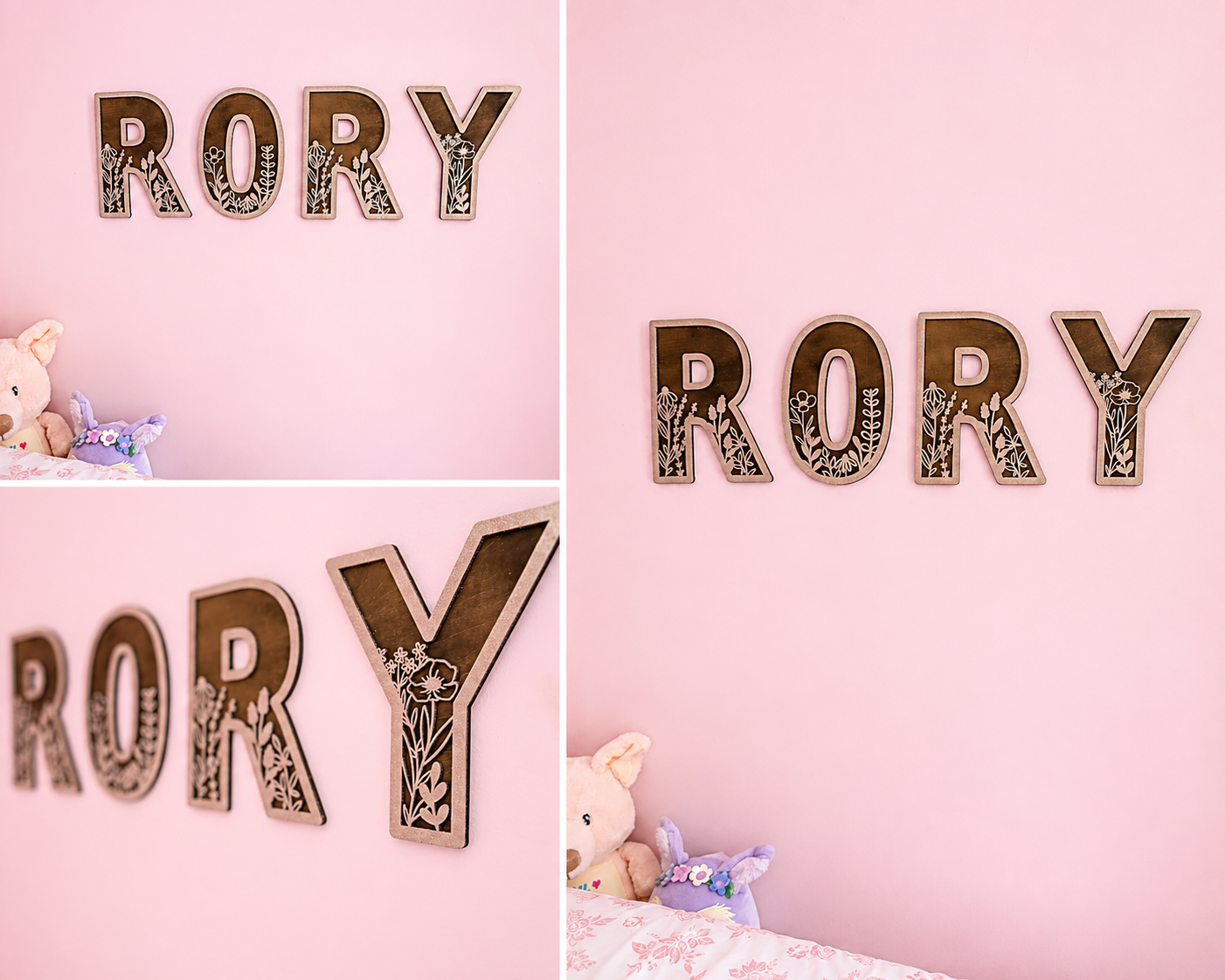 Personalized Layered Wildflower Wooden Name Sign | Custom Nursery & Kids Room Decor