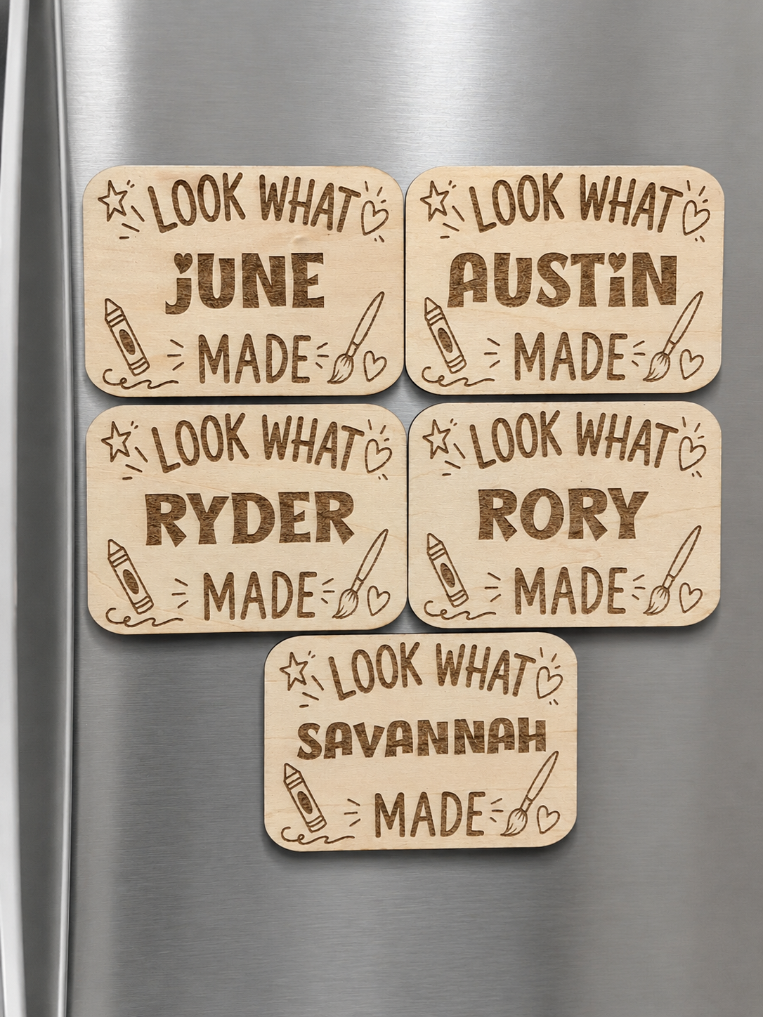Personalized "Look What I Made" Wooden Fridge Magnet | Custom Kids Artwork Display Magnet