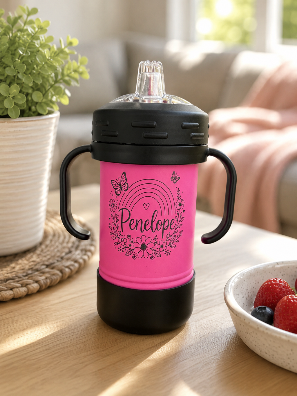 10 oz Laser Engraved Sippy Cups with Removable Handles & Silicone Boots – 8 Colors