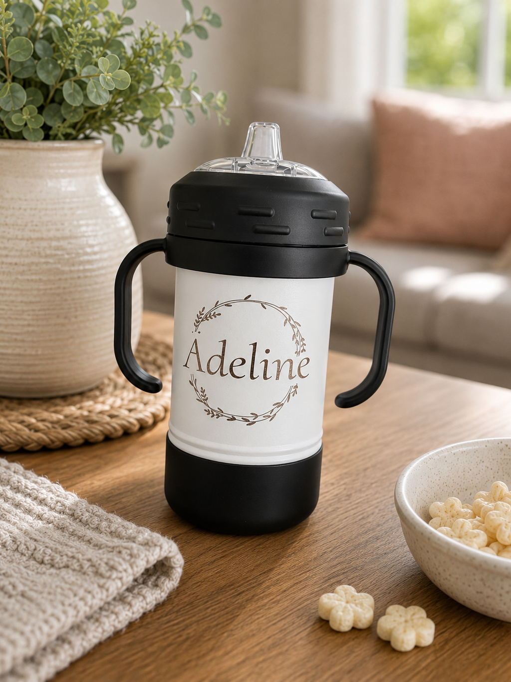 10 oz Laser Engraved Sippy Cups with Removable Handles & Silicone Boots – 8 Colors