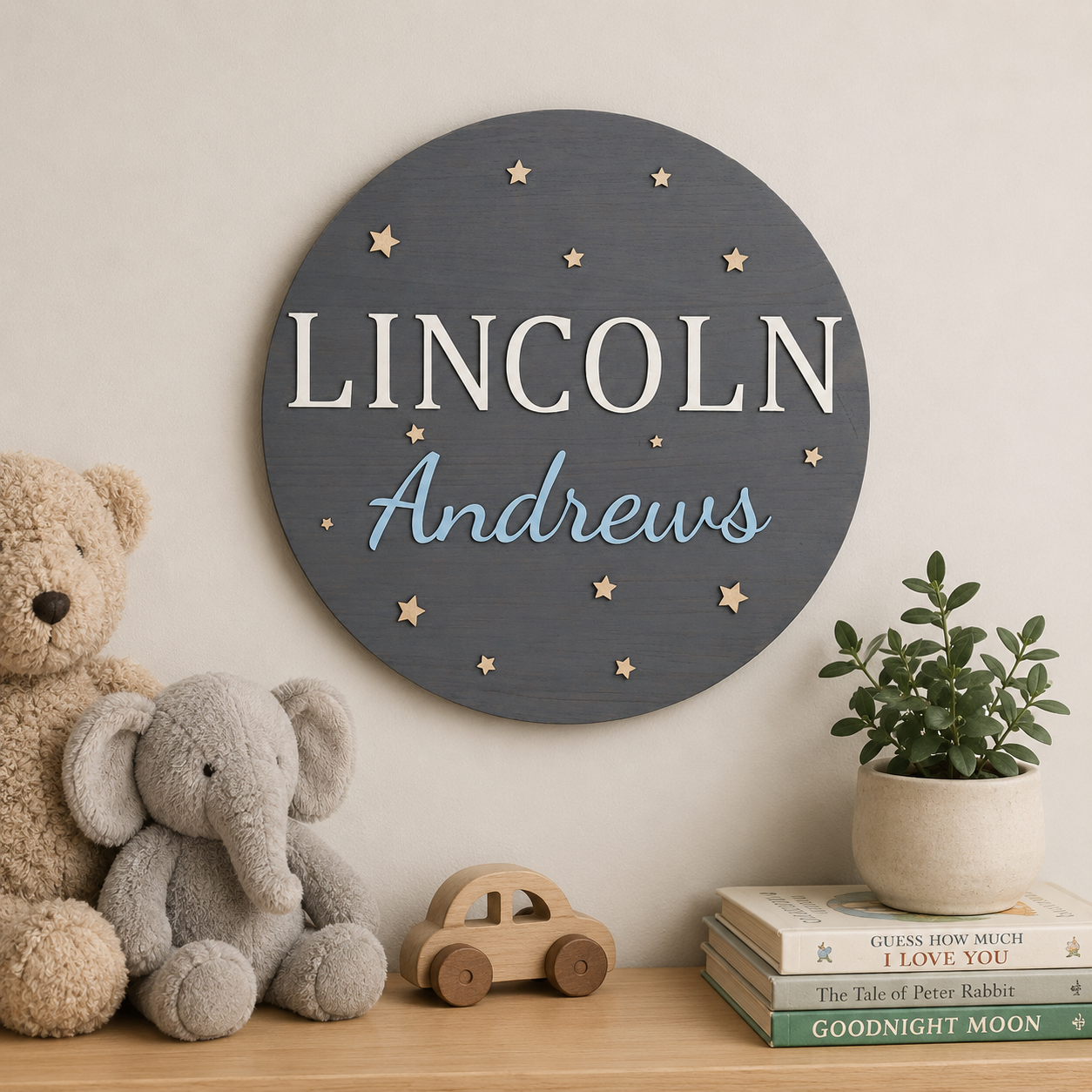 Personalized 17.75" Nursery Name Sign – Custom Wooden Baby Name Wall Decor