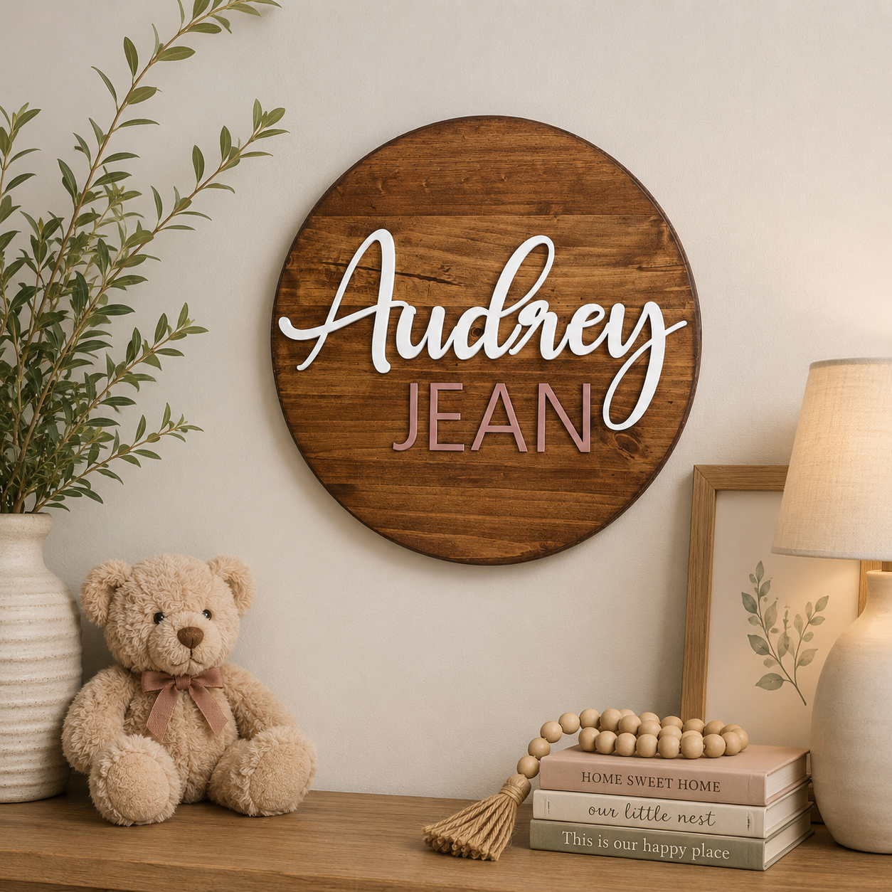 Personalized 17.75" Nursery Name Sign – Custom Wooden Baby Name Wall Decor