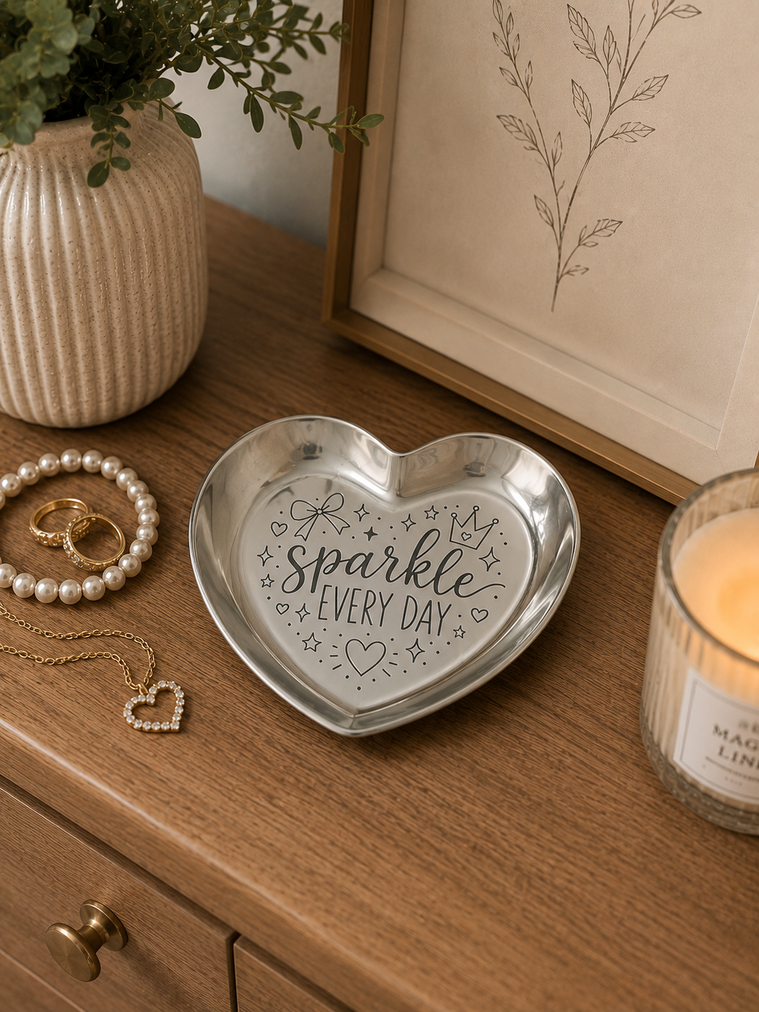 Sparkle Every Day Heart Jewelry Dish | Personalized Jewelry Tray for Girls | Ring Holder | Birthday Gift | Jewelry Organizer | Stainless Steel Trinket Dish