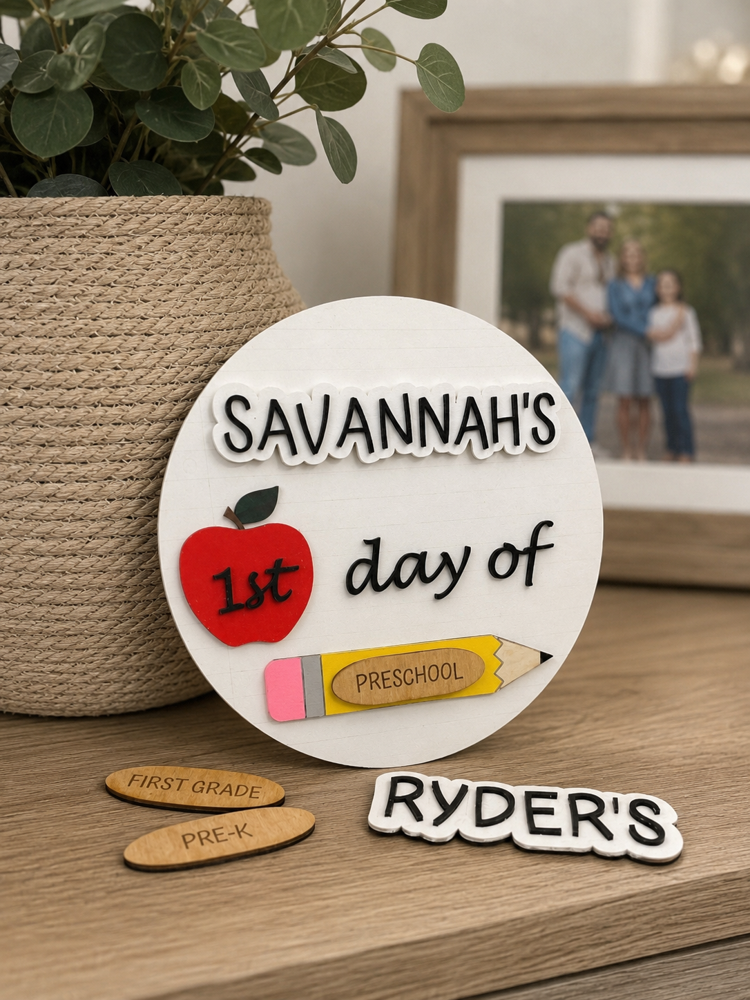 Custom Wooden First Day of School Sign | Reusable Back to School Photo Prop for Kids