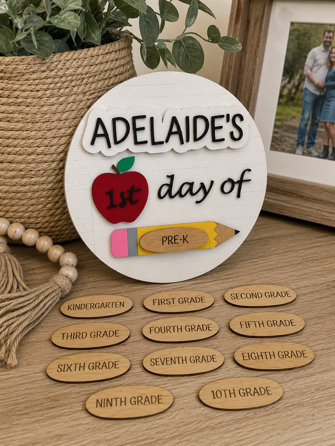 Custom Wooden First Day of School Sign | Reusable Back to School Photo Prop for Kids