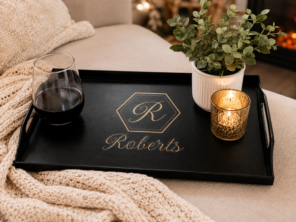 Personalized Black Metal Tray with Monogram | 15.7” x 9.2”