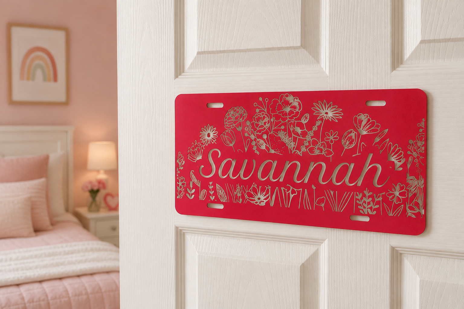 Personalized Aluminum Kids Name Sign | License Plate Style Door Sign | Custom Laser Engraved Room Decor