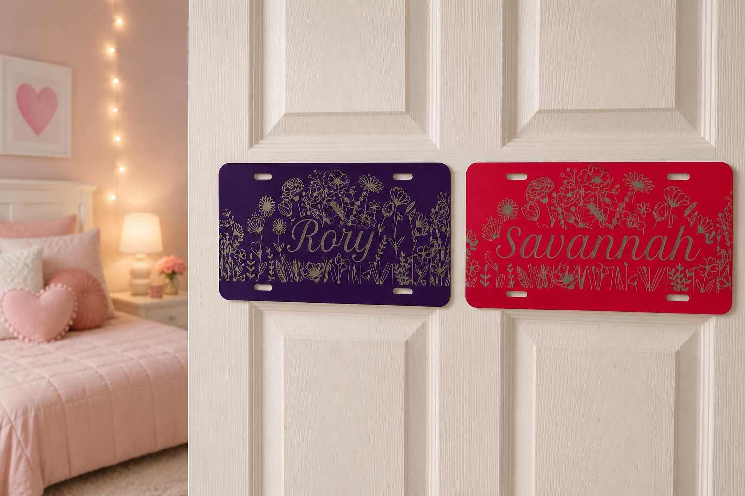 Personalized Aluminum Kids Name Sign | License Plate Style Door Sign | Custom Laser Engraved Room Decor