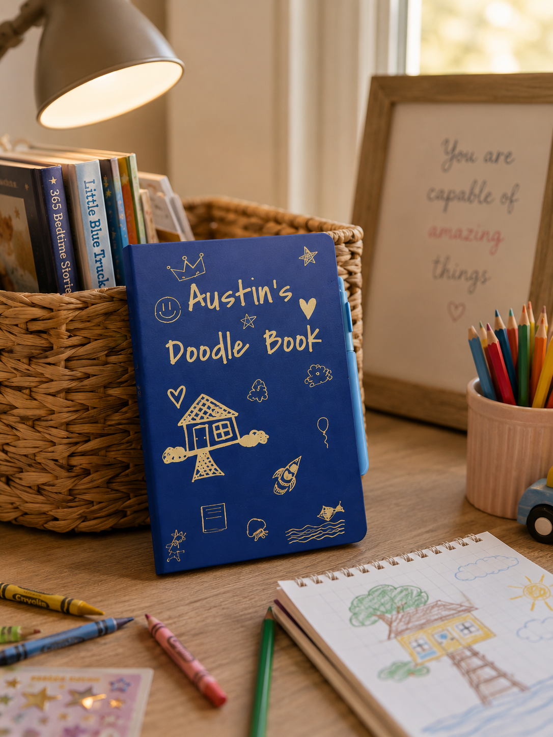 Personalized Leather Doodle Journal for Kids | Custom Laser Engraved Notebook